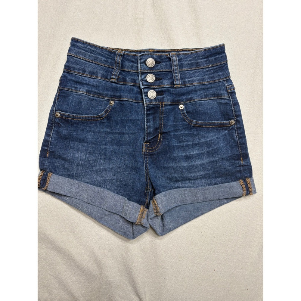 Aeropostale High Waisted Denim Shorts Dark Wash Cuffed 3 Button Fly Size 2